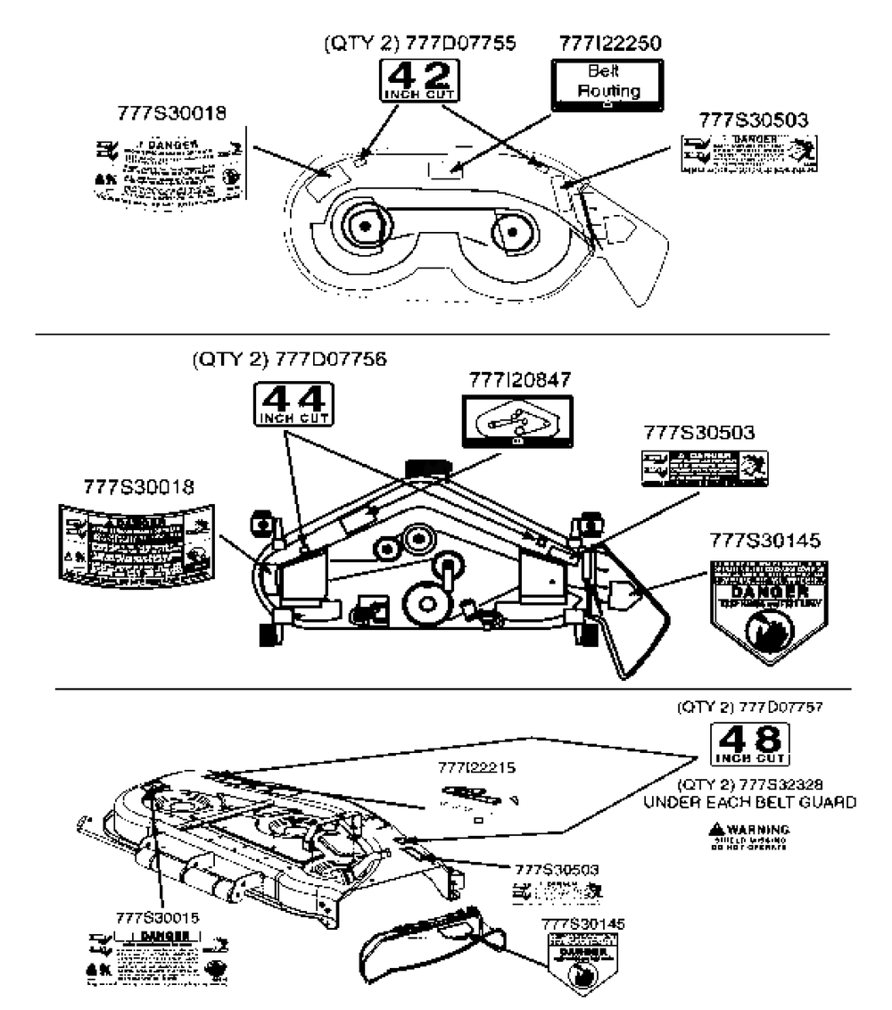 Decal Map (Part 2) Diagram and Parts List for Z-FORCE42 53AA5A5G710 Cub Cadet Lawn Tractor
